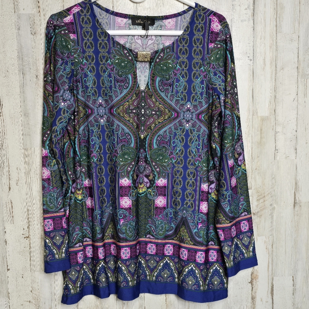 NEW Melissa Paige Paisley Patchwork Top Size Large NWT Stretchy Long Sleeve